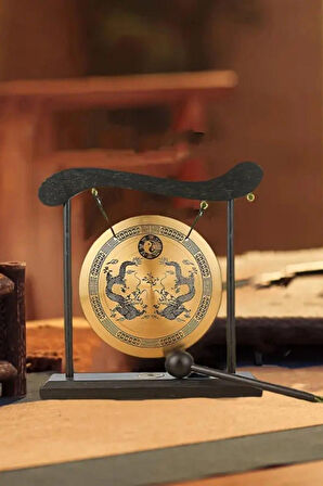 Feng Shui Metal Gong Pirinç Yin Yang Yin Yang Çift Ejderha Masa Üstü