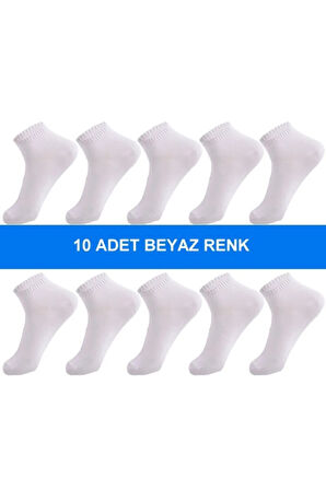 10 Çift Pamuklu Beyaz Erkek Patik Çorap Bilek Boy