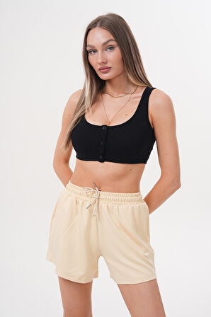 Kadın Modal Şort Beli Lastikli Cepli Şort MODAL-ŞORT