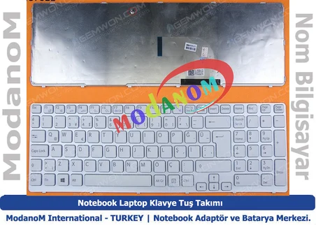 Sony Vaio SVE15118FAB Klavye Türkçe Beyaz Çerçeveli