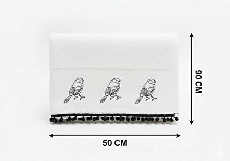 Kuş Nakışlı El Yüz Havlusu 50x90 (100%Pamuk)