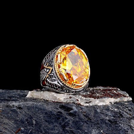 925 Ayar Parlak Safir Taşlı Melek Figürlü Gümüş Erkek Yüzük