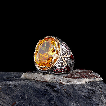 925 Ayar Parlak Safir Taşlı Melek Figürlü Gümüş Erkek Yüzük