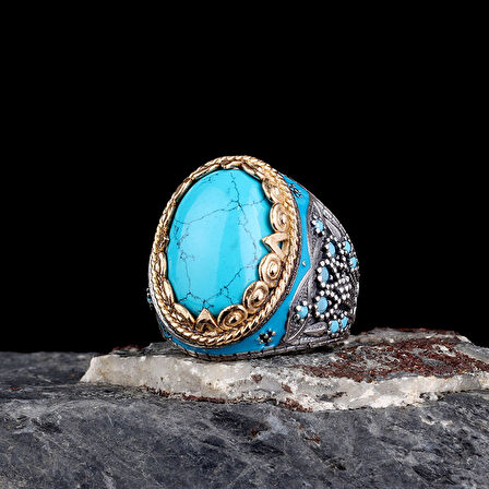 925 Ayar Erkek Mineli Mikro Taş İşlemeli Gümüş Yüzük