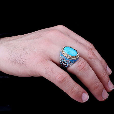 925 Ayar Erkek Mineli Mikro Taş İşlemeli Gümüş Yüzük