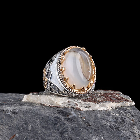 925 Ayar Erkek Mikro Taş İşlemeli Mineli Gümüş Yüzük