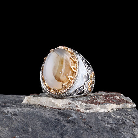 925 Ayar Erkek Mikro Taş İşlemeli Mineli Gümüş Yüzük