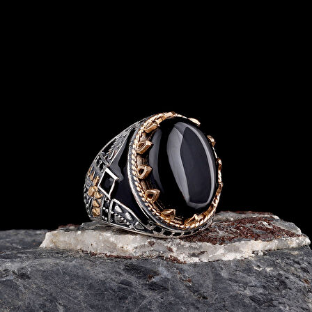 925 Ayar Erkek Mikro Taş İşlemeli Mineli Gümüş Yüzük