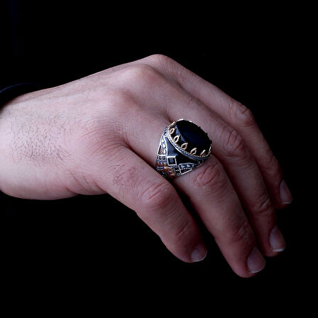 925 Ayar Erkek Mikro Taş İşlemeli Mineli Gümüş Yüzük