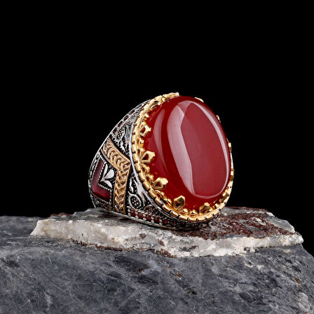 925 Ayar Bronz Motifli Erkek Gümüş Yüzük