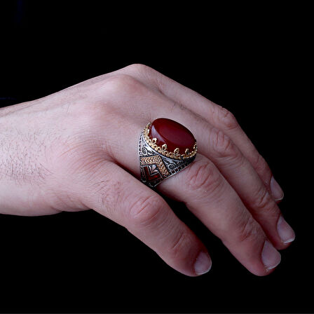 925 Ayar Bronz Motifli Erkek Gümüş Yüzük