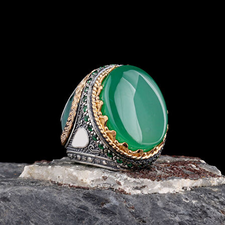 925 Ayar Gümüş Erkek Yüzük – Lüks Tasarım Oval Taşlı Yüzük