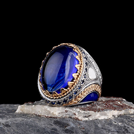 925 Ayar Gümüş Erkek Yüzük – Lüks Tasarım Oval Taşlı Yüzük