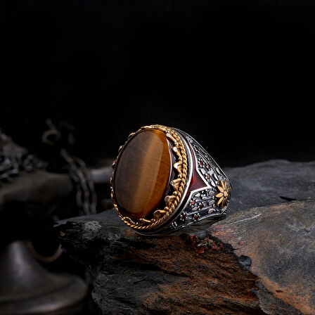 Erkek 925 Ayar Gümüş Yüzük – Osmanlı Esintili Özel Taşlı Yüzük