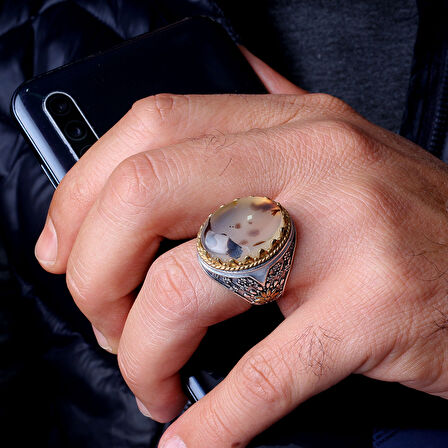 Erkek 925 Ayar Gümüş Yüzük – Osmanlı Esintili Özel Taşlı Yüzük