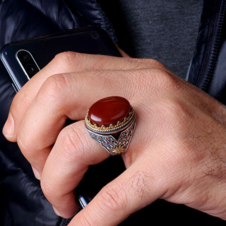 Erkek 925 Ayar Gümüş Yüzük – Osmanlı Esintili Özel Taşlı Yüzük