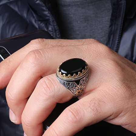 Erkek 925 Ayar Gümüş Yüzük – Osmanlı Esintili Özel Taşlı Yüzük