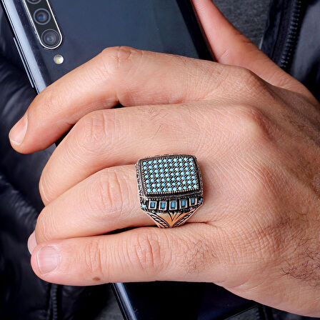 925 Ayar Gümüş Erkek Yüzük – Sanatsal İşlemeli Doğal Taş Yüzük