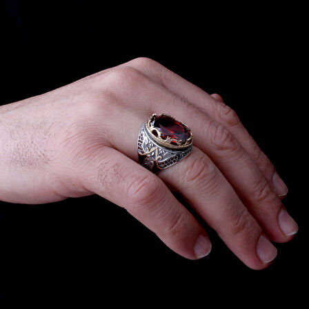 925 Ayar Parlak Safir Taşlı Melek Figürlü Gümüş Erkek Yüzük