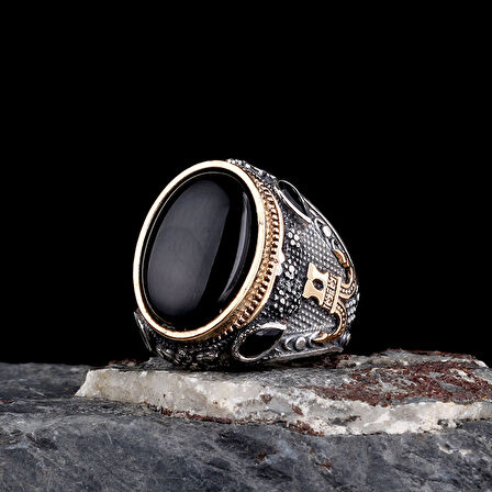 Senin Silver – Şah Duruşu 925 | Oval Taşlı Maskülen Yüzük