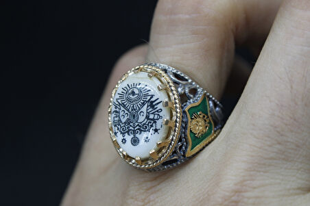 Osmanlı Bayraklı 925 Ayar Erkek Gümüş Yüzük