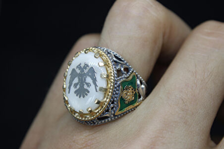 Osmanlı Bayraklı 925 Ayar Erkek Gümüş Yüzük