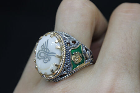 Osmanlı Bayraklı 925 Ayar Erkek Gümüş Yüzük