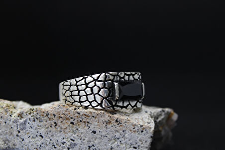 925 Ayar Siyah Taşlı Erkek Gümüş Yüzük - Maskülen Stil