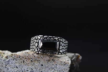 925 Ayar Siyah Taşlı Erkek Gümüş Yüzük - Maskülen Stil