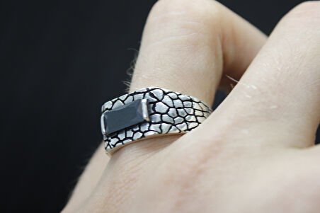 925 Ayar Siyah Taşlı Erkek Gümüş Yüzük - Maskülen Stil