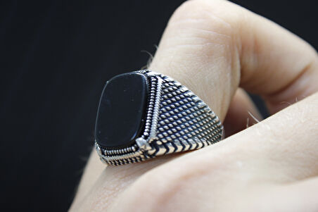 925 Ayar Siyah Taşlı Erkek Gümüş Yüzük - Maskülen Stil