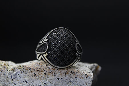 925 Ayar Siyah Taşlı Erkek Gümüş Yüzük - Maskülen Stil