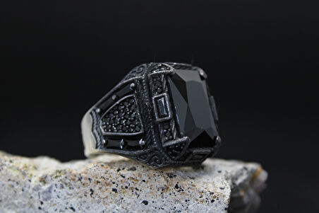 Kare Zirkon Taşlı 925 Ayar Erkek Gümüş Yüzük