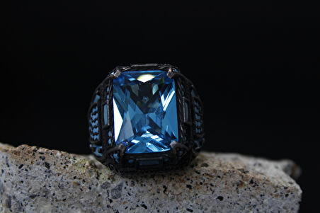 Kare Zirkon Taşlı 925 Ayar Erkek Gümüş Yüzük