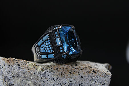 Kare Zirkon Taşlı 925 Ayar Erkek Gümüş Yüzük