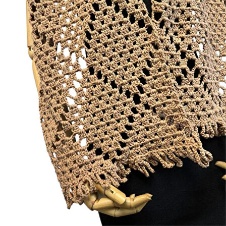 Uretti - Necla 4345 El Örgüsü Koton İp Atkı / Kaşkol - 185 cm x 31 cm  - Kahverengi