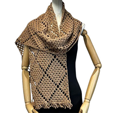 Uretti - Necla 4345 El Örgüsü Koton İp Atkı / Kaşkol - 185 cm x 31 cm  - Kahverengi