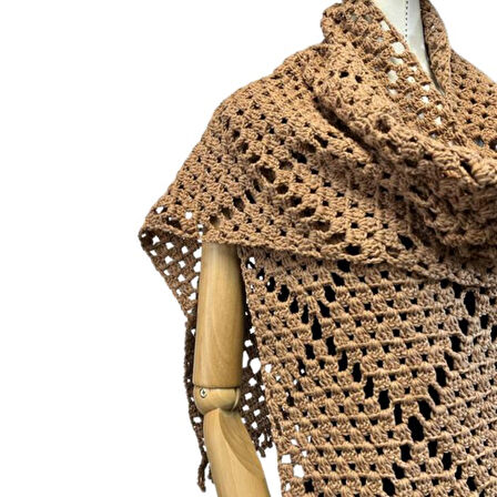 Uretti - Necla 4345 El Örgüsü Koton İp Atkı / Kaşkol - 185 cm x 31 cm  - Kahverengi