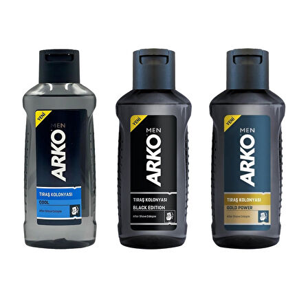 Arko Men Tıraş Kolonyası 255 ml 3 lü Karma Set (Cool-Black-Gold)