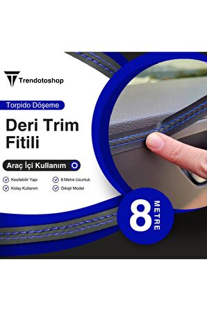 8 Metre Deri Trim Fitili Mavi Dikişli