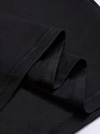 LB Ön Arka Baskılı Oversize Bisiklet Yaka Yazlık T-shirt - Siyah