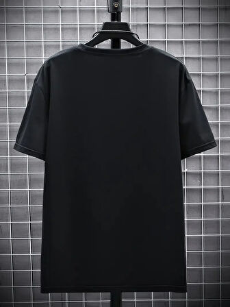 20/1 Penye Compack FUTRE Baskılı Oversize Kısa Kol Bisiklet Yaka T-shirt - Siyah
