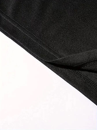 Benzersiz Sırt Baskılı Erkek Sokak Stili Bol Tişört - Nefes Alabilir Polyester, Makinede Yıkanabilir - Siyah