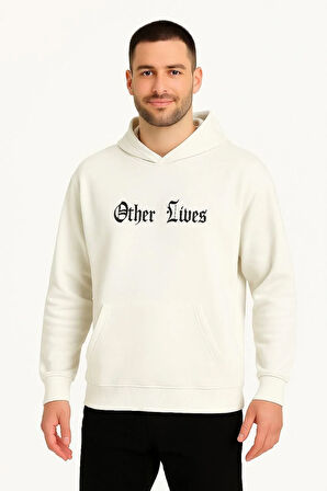 Üç İplik Kapüşonlu Ön ve Arka Baskılı SweatShirt hoodie - Beyaz