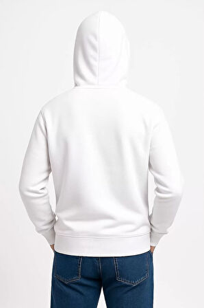 Erkek Üç İplik Kapüşonlu Kanguru Cepli SweatShirt hoodie - Beyaz