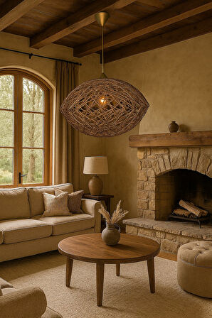 Doğal,El Yapımı-Bohem-Rustik-Modern-Jüt-Hasır Sarkıt Avize