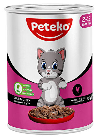 PETEKO 12 ADET JÖLELİ PARÇA ETLİ YAVRU KEDİ YAŞ MAMASI TAVUKLU