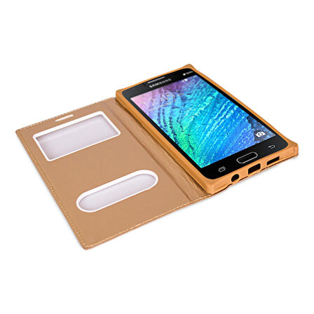 FitCase Dolce Galaxy J1 (J100) Gizli Mıknatıslı Pencereli Kılıf Gold