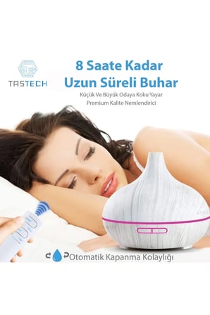Aroma Terapi Oda Hava Nemlendirici 550ml Ultrasonik Buhar Makinesi Ahşap Görünüm 7 Renk Led Işıklı