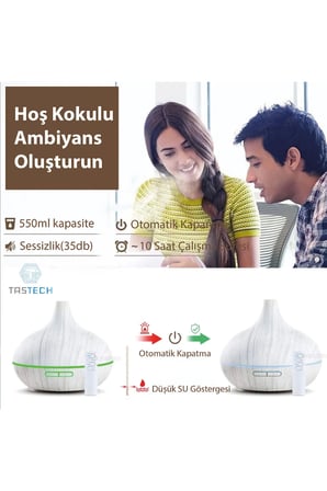 Aroma Terapi Oda Hava Nemlendirici 550ml Ultrasonik Buhar Makinesi Ahşap Görünüm 7 Renk Led Işıklı